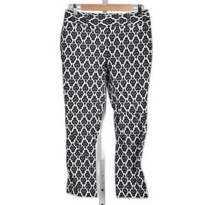 White House Black Market Stretch Ankle Pant Black/White Fleur De Lis  Size 2